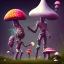 Placeholder: psychedelic mushrooms and tiny cyborg human with a casquet