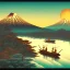 Placeholder: Ukiyo-e Style , mount fuji, sun set