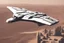 Placeholder: spaceship flying low over a desert city