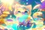 Placeholder: cute chibi cat in holographic paradise in sunshine