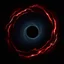 Placeholder: A high quality two-dimensional image of a very big black hole on a completely black background. The black hole has a bright white and red halo around it. The black hole covers the entire size of the image and is very detailed in every single part.
