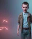 Placeholder: Stranger things eleven toddler, full body, dramatic lighting, hyper realistic