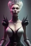 Placeholder: Hannah Waddingham as evil queen in black leather, busty, cleavage, dominatrix, curvy, angry, stern look. character design by cory loftis, fenghua zhong, ryohei hase, ismail inceoglu and ruan jia. unreal engine 5, artistic lighting, highly detailed, photorealistic, fantasy