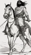 Placeholder: A scene in the desert of a Muslim knight from the era of his companions, the Prophet. He is tall, strong in build, and has a cheerful face. He has long black hair, black eyes, and a thick mustache. He has a bow in his hand