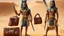 Placeholder: Pharaoh soldiers tear open leather bags with knives and take them out