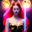 Placeholder: Attractive young girl with golden fire red hair wearing a galactic tiara, who is dressed like a witch casting a spell holding a quarterstaff, she has cat ears and open dazzling blue eyes, background is realistic space with a moon, the girl is on a planet, black black girl dress, full body portrait, arm colors gradient effect into stars, rendered, unity 3d, unreal engine, dslr, hdr, 4k, edited, photorealistic, normal number of appendages, freckles, artists render