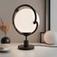 Placeholder: Table Lamp, design Inspired by Michelangelo's "The Creation of Adam" painting. sphere as a light in the middle. a metal lamp arm connected to the hands. modern design style. white color. studio light.