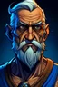 Placeholder: Retrato de un superhéroe vengador fuerte, anciano, sabio, ágil y con muchas cicatrices al estilo videojuego griego de Playstation 5