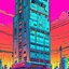 Placeholder: cyberpunk retro futuristic for comics skyscraper from far away