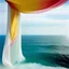 Placeholder: Kodachrome,A white curtain above the sea, turquoise, pink, orange, yellow, wind blowing