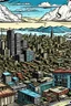 Placeholder: A skyline view of San Francisco war torn comic book style