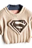 Placeholder: Men's Superman's Balenciaga Winter sweater V neck elegant inspired by Superman's emblem design beige tones with dual color on a white background, product catalog photography, soft spot lighting, depth of field, 4k –ar 3:5 –q 2