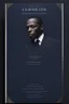 Placeholder: An extremely formal, funeral program for a black man on darkest blue deeply pigmented velvet paper with brilliant, brightest heavy white fonts, simple, minimalistic, less element, very dramatic lighting, detailed, white printers elements,