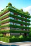 Placeholder: п'ятиповерхова житлова будівля для проживання великої кількості людей з зеленим дахом, деревами та гарним оздобленим фасадом