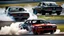 Placeholder: Black BMW and Dodge Charger SRT drifting in the white smoke, rear view, cinematic, luxurious --chaos 80 --ar 16:9 --style raw --stylize 700