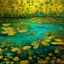 Placeholder: Gold wetlands with glowing and sparkling dragonflies designed in Moroccan rug art painted by Zhang Lu