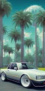 Placeholder: 1980's aesthetic vaporwave palm trees with spheres and car