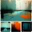 Placeholder: Minimal abstract oil paintings of a desolate 1960. Orange wires. On the floor are concrete fragments and road markings . In the dark mysterious style of Justin Mortimer and Francis Bacon. Triadic colours