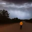 Placeholder: A man walking on the moon during a thunderstorm