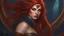 Placeholder: 40 year old female sorcerer. Dressed in blood red small wicked weasel . Copper red hair. Perfect dark blue eyes. no jewelry. seductive. Hyperrealistic, splash art, concept art, mid shot, intricately detailed, color depth, dramatic, 2/3 face angle, side light, colorful background. Painted by Anne Stokes.