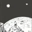 Placeholder: a alone man. pen and ink, birds eye view, illustrated by hergé, Background space and earth