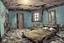 Placeholder: interior house, dilapidated apocalyptic, background, comic book,