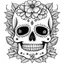 Placeholder: sugar skull, "Floral Sugar Fiesta", full view, realistic face, coloring page, only draw lines, coloring book, clean line art, –no sketch, color, –ar 3:4, white background, minimalistic black lines, minimal black color, low level black colors, coloring page, avoid thick black colors, thin black line art, avoid colors, perfect shape, perfect clear lines,