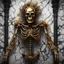 Placeholder: giant skeleton monster made of marble and gold, covered in black fluid ink, crush a wall, professional Photography, Fantasy Background, Intricate Patterns, Ultra Detailed, Luminous, Radiance, beautiful, high contrast, vibrant colors, Ultra Realism, Complex Details, Intricate Details, 16k, HDR, High Quality, Trending On Artstation, Sharp Focus, Studio Photo,