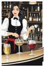 Placeholder: bartender girl with wavy skirt giving drink to drinker wine