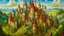 Placeholder: 3D 16:9 VERY colorful hyper-realistic detailed painting of Castles in the land of Nod