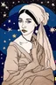 Placeholder: The Girl With A pearl Earring, mixed media, complimentary color, the starry night background, in the art style of Kaethe Butcher, Pierre-Auguste Renoir, Gaelic leafy FolkArt Folklore