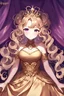 Placeholder: Brunette princess <description> “brown curly hair” “royal purple and gold dress” “dazzling tiara”