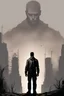 Placeholder: man, standing, silhouette, comic book,post-apocalypse, gray background,