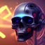 Placeholder: cyberpunk style ink ball skull picture in detailed tecnomancer frame, big black eyes, unreal engine 5, 8k resolution, photorealistic, ultra detailed, frame extreme sharp, accurate
