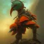 Placeholder: an ibis warrior in orange and green full battle armor, a highly detailed illustration, background of giant crashing ocean waves, realistic render, 8 k, micro detail, intricate, elegant, centered, digital painting, Artstation, smooth, sharp focus, illustration, artgerm, tomasz alen kopera, peter mohrbacher, donato giancola, joseph christian leyendecker, wlop, boris vallejo