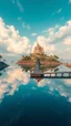 Placeholder: Остров на котором изображены миражи из зеркальных поверхностей. На острове изображены Лестницы в небо, мосты в никуда. Атмосфера – красивая, но тревожная.
