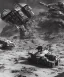 Placeholder: Crashed photorealistic futuristic destroyed mechanical mechwarrior transformer warhammer gundam alien abandoned wreckage in old battlefield blast crater on the lunar surface ancient pyramid temple