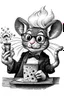 Placeholder: - “Mr. Whiskers McStreusel crazy old mouse doing magic inside his magic cheese shop, a wiry fellow with wild white hair and glasses so large they practically covered his whole face.” charcol sketch on white background