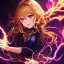 Placeholder: 8k, Girl, high quality, detailed, golden hair, purple eyes, beautiful lighting, vibrant colors, laughing, lightning magic