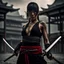 Placeholder: Behold the powerful alluring and pretty ninja woman, her body adorned with the traditional ninja costume and a katana, HDR, beautifully shot, hyperrealistic, sharp focus, 64 megapixels, perfect composition, high contrast, cinematic, atmospheric, moody