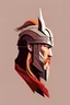 Placeholder: side portrait, masculine warrior face, wearing thor helmet, flat vector style art, warm nord colors, grey bg