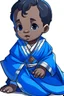 Placeholder: an anime style drawing of a blasian baby boy. hes wearing blue royal baby robes.