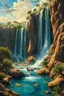 Placeholder: Hieronymus Bosch Style high quality picture waterfall in the desert sunny