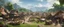 Placeholder: A busy outdoor village market, in a beautiful outdoor countryside summer scene, with distant hills & fields, many intricate dwellings, many animals, many pathways & stairways, waterfalls, & a waterwheel : very high detail, photorealistic, epic cinematic, 8K, Large depth of field