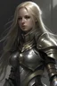 Placeholder: female with long blonde hair, wearing metal armor