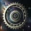 Placeholder: cifi recursive structures ,gears ,torus, in a galaxsy background