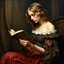 Placeholder: Lily-rose Depp in a baroque oil painting, reading