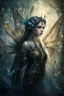 Placeholder: Blonde gold hair , dark gold ,dark Fairy wings,long hair,water lilies,dark fairy princess,nymph,elven crown,dragonflies,tiara,,gothic,glitter,rapunzel hair, very long hair, sparkle,night,