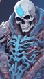 Placeholder: a close up of a person with a skull on their head, blue and black colors, anime skull portrait man, scary detailed art in color, hiroyuki-mitsume takahashi, nychos art aesthetic, half man half skeleton, anime cyberpunk art, colored manga art, rossdraws pastel vibrant, hot colors. insanely detailed, beautiful anime portrait, stunning anime face portrait, scary art in color