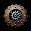 Placeholder: Background: A deep, matte black background that emphasizes the metallic elements and gives the logo a dramatic, industrial feel. Logo Design: Main Structure: A large, circular emblem made of rusty, weathered metal. The edges are thick and textured, with visible rivets holding the pieces together. Gears: Intricate gears of varying sizes are embedded into the metal, overlapping and interlocking in a dynamic, steampunk style. Some gears are partially broken or worn, adding to the aged aes